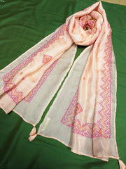 Peach stole in classic style showing embroidery detail view
